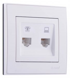 Lezard RAIN Розетка компьютерная + телефон белая 703-0288-143
